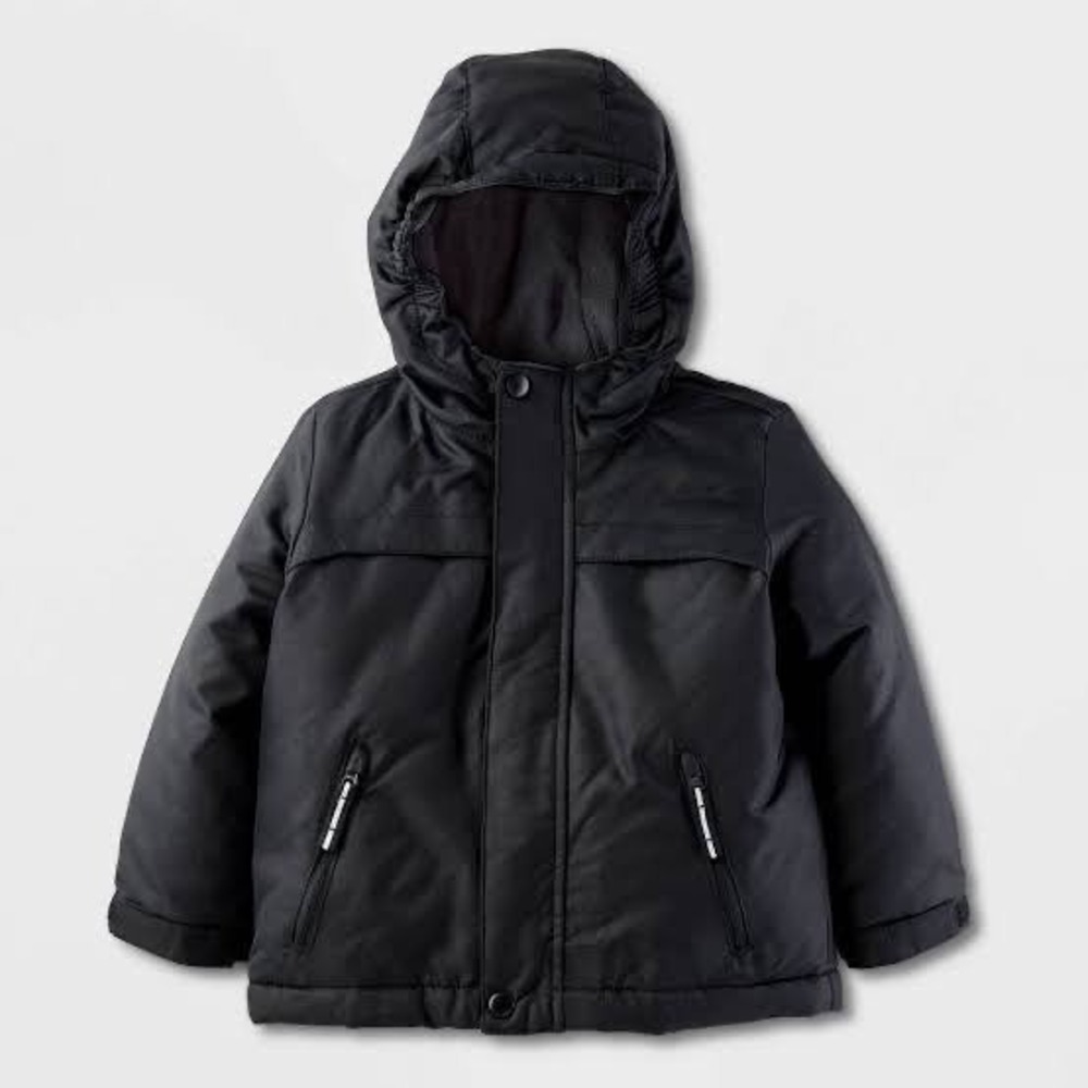 Cat & Jack Toddler Boys Black Puffer Jacket Fleece Lined Hooded Coat 3T